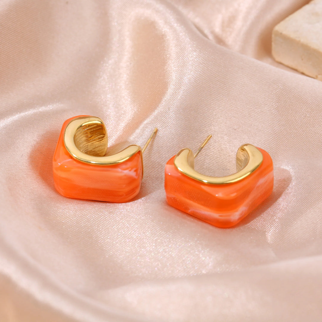 Boucles d'oreilles Acier inoxydable doré & résine orange Dune