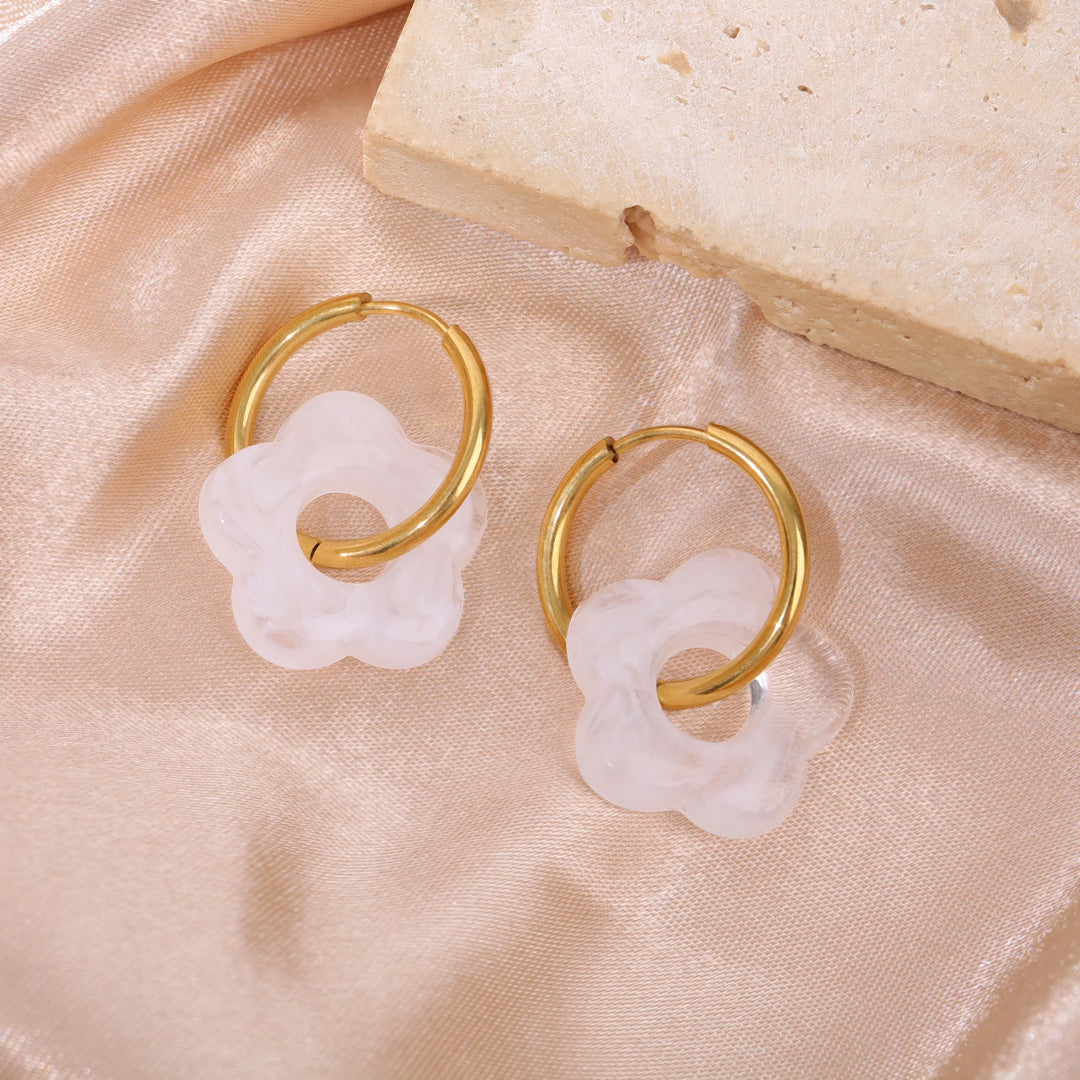 Boucles d'oreilles Acier inoxydable doré et resine motif fleur Pop
