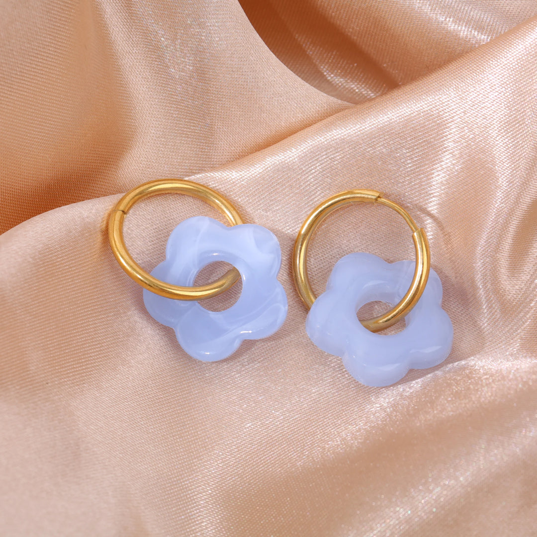 Boucles d'oreilles Acier inoxydable doré et resine motif fleur Pop