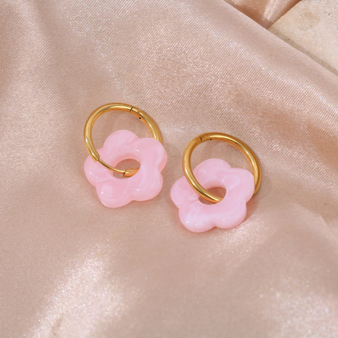 Boucles d'oreilles Acier inoxydable doré et resine motif fleur Pop