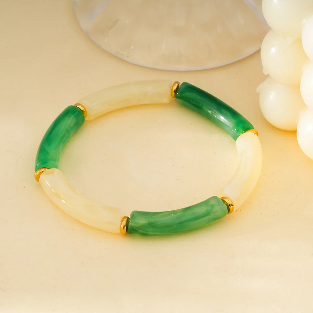 Bracelet Acier inoxydable doré femme en résine couleur ivoire et vert Ivory