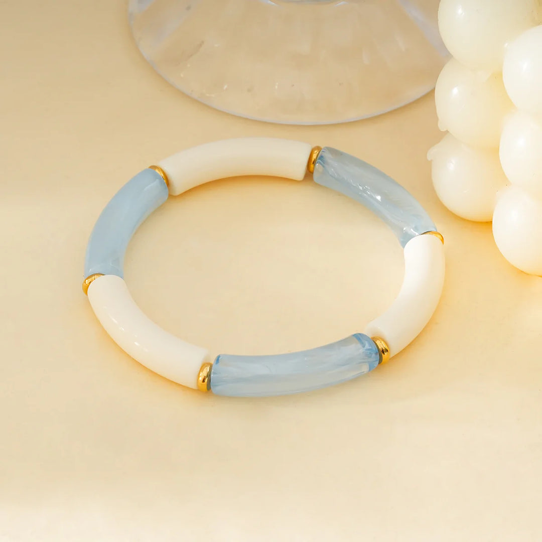 Bracelet Acier inoxydable doré femme en résine couleur ivoire et bleu Ivory