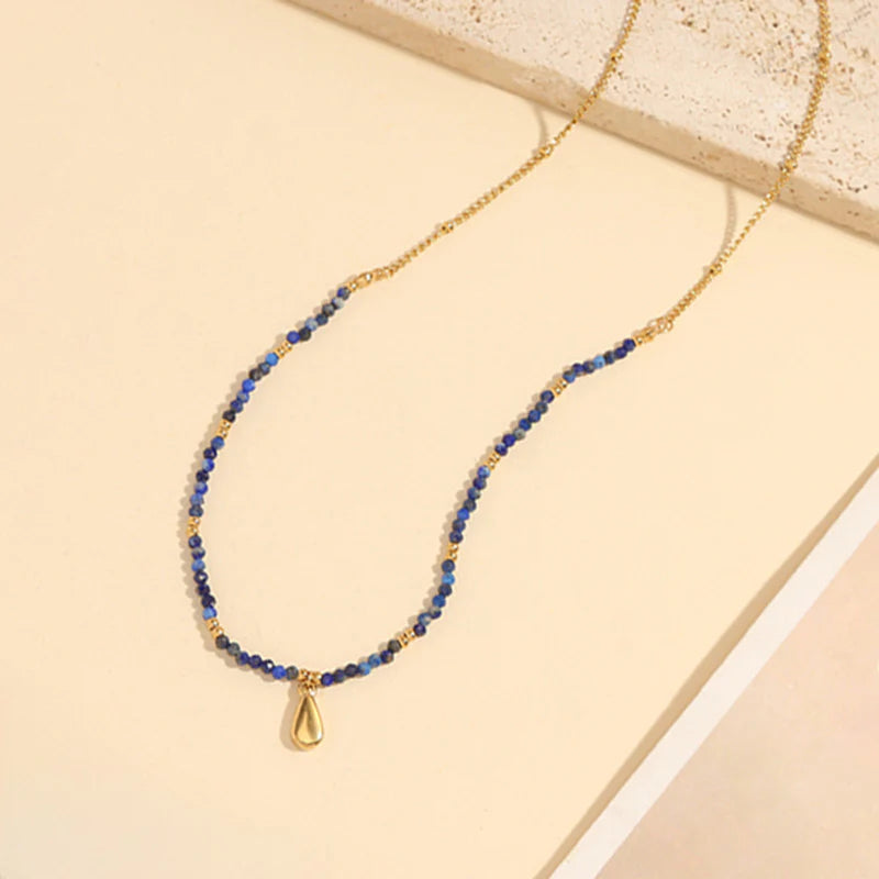 Collier Acier inoxydable doré femme Zuri bleu