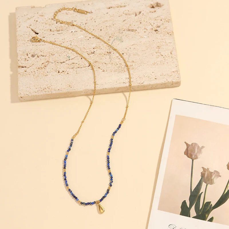 Collier Acier inoxydable doré femme Zuri bleu