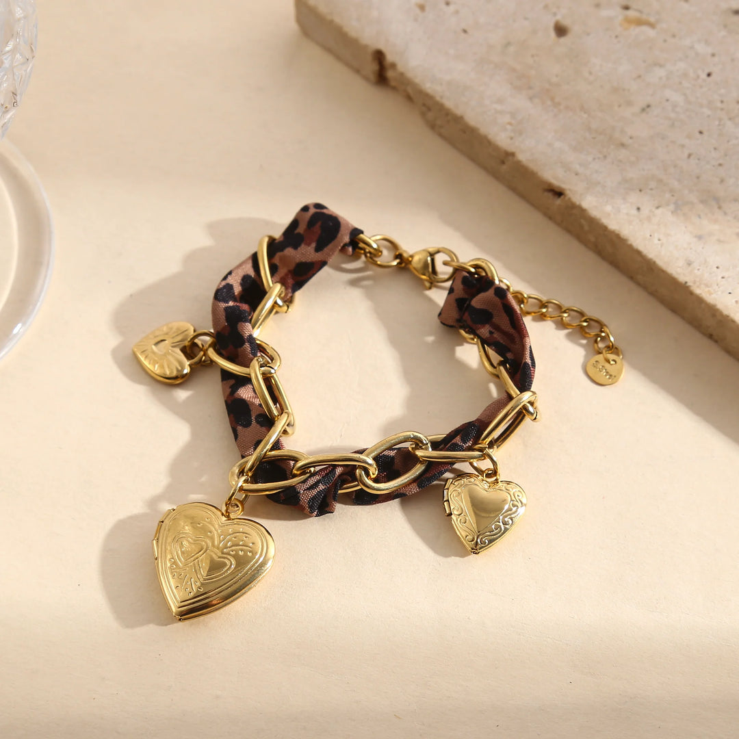 Bracelet Acier inoxydable femme & tissu léopard Wisp