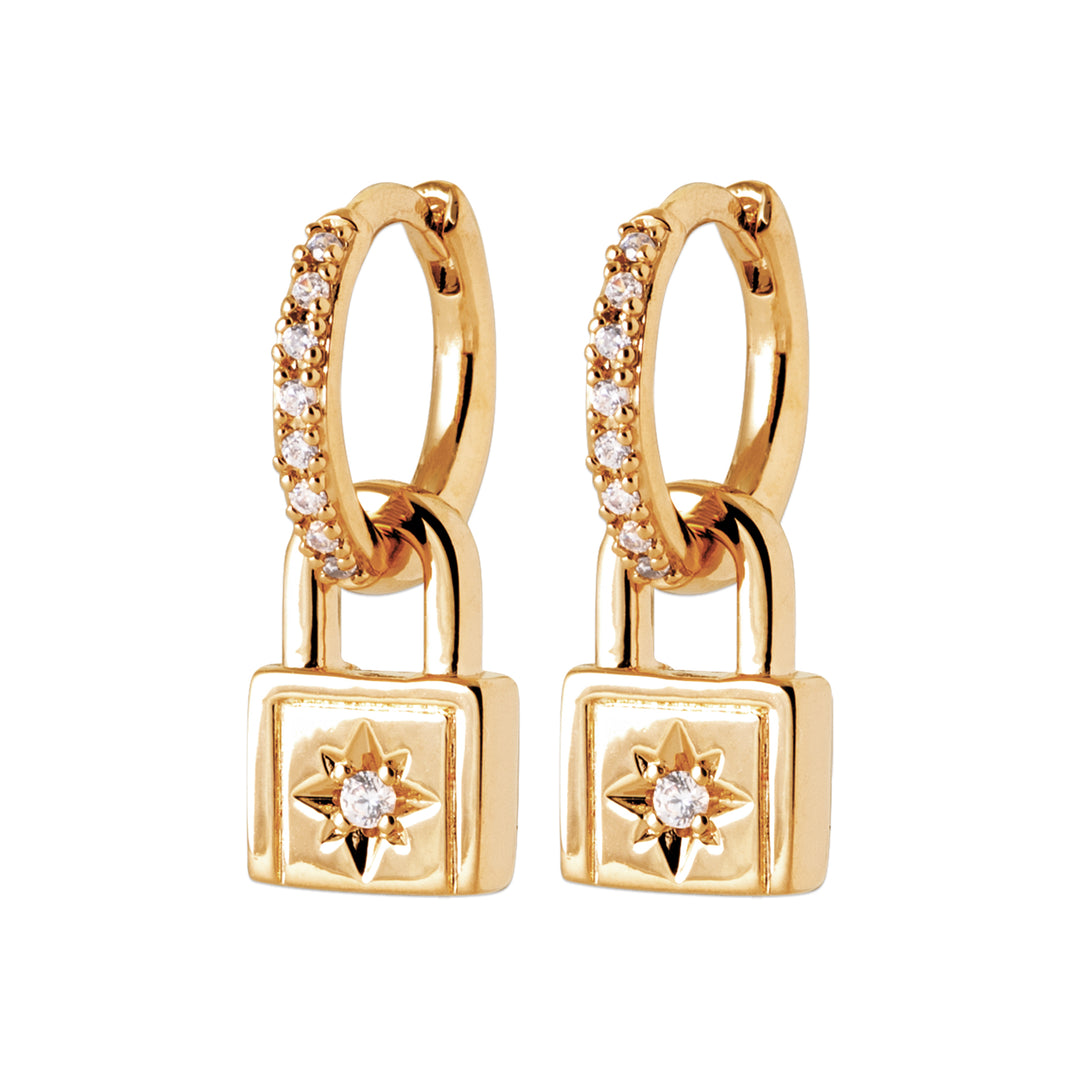 Boucles d'oreilles plaqué or créole pampille cadenas & OZ Elini