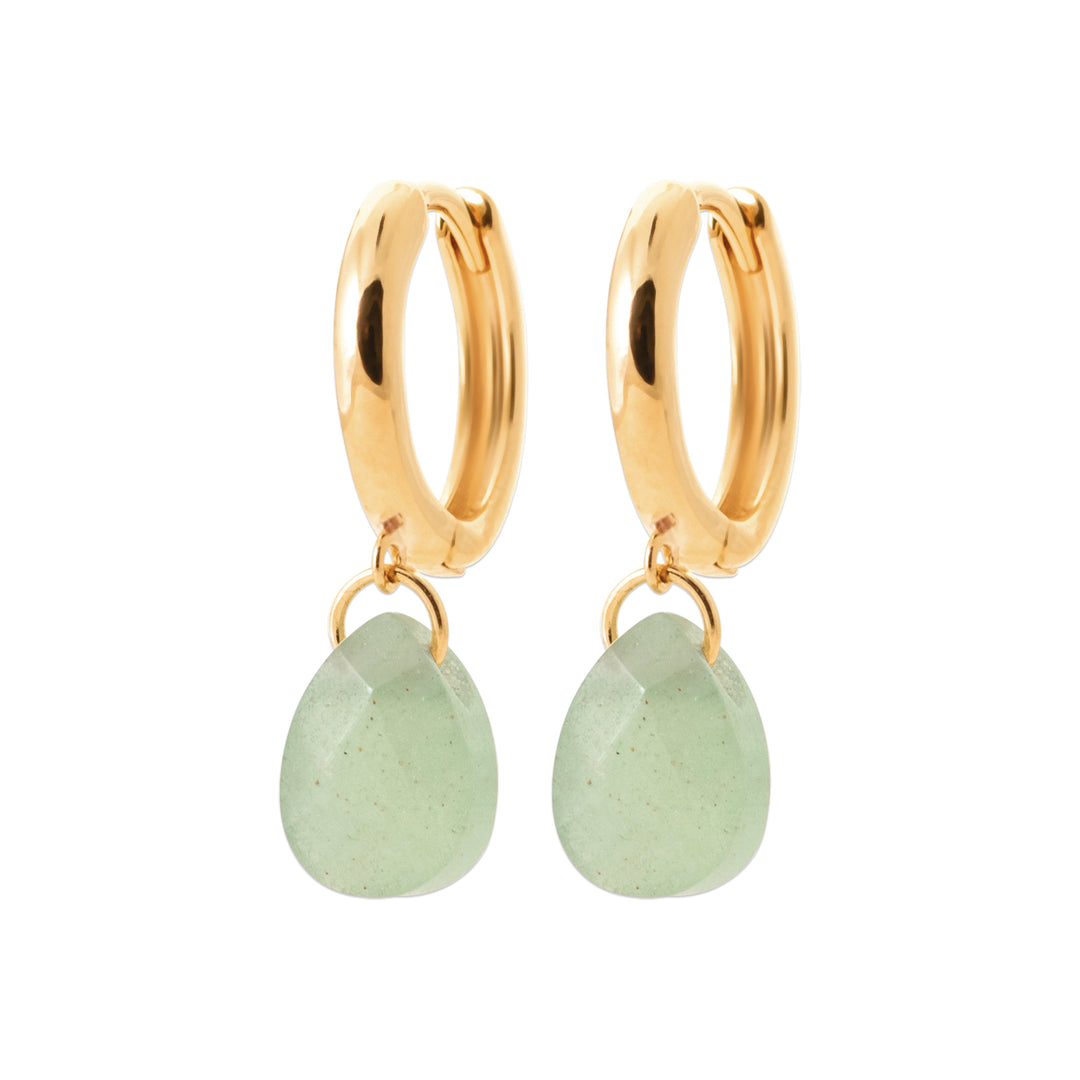 Boucles d'oreilles Plaqué Or créole pampille & Aventurine Ondine