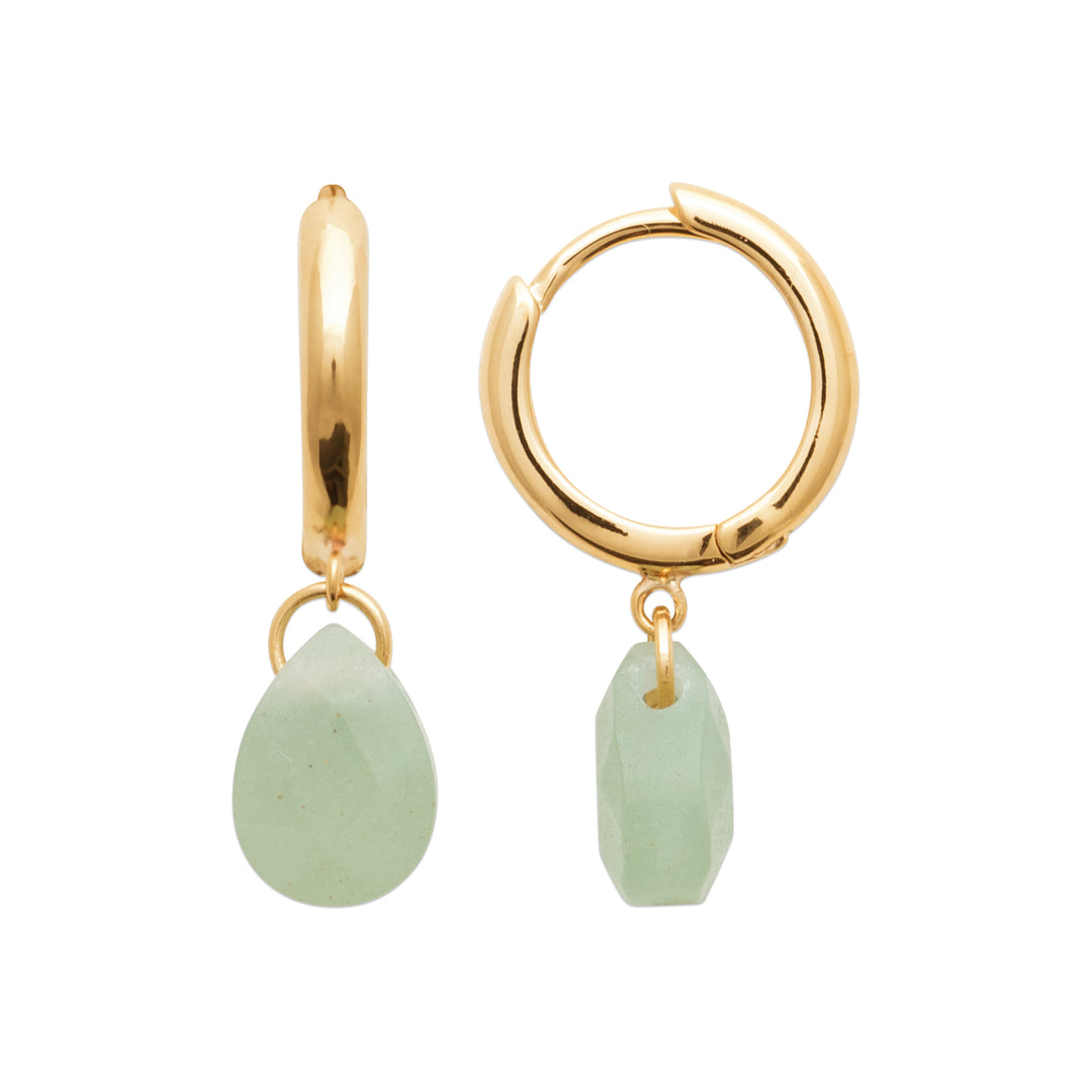 Boucles d'oreilles Plaqué Or créole pampille & Aventurine Ondine