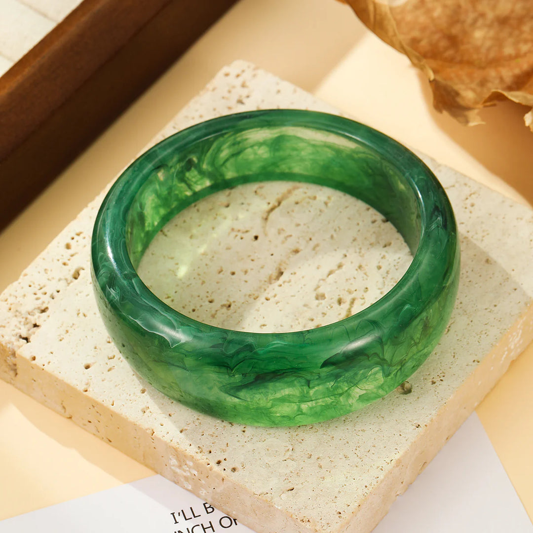 Bracelet jonc résine vert émeraude rond Twinkie