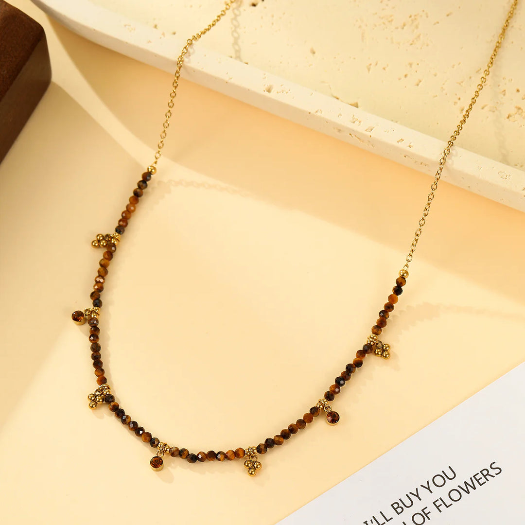 Collier Acier inoxydable doré femme & oeil de tigre femme Posy