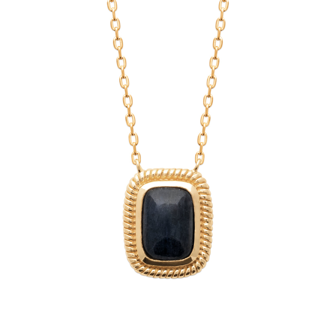 Collier Plaqué or & pendentif aventurine noire Ursula