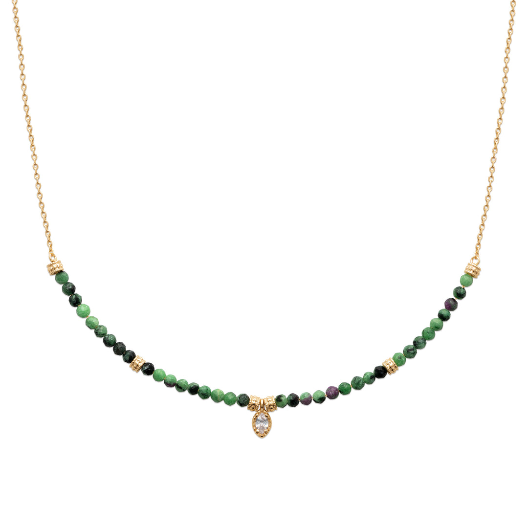 Collier Plaqué Or & Rubis zoisite avec pampille Florette