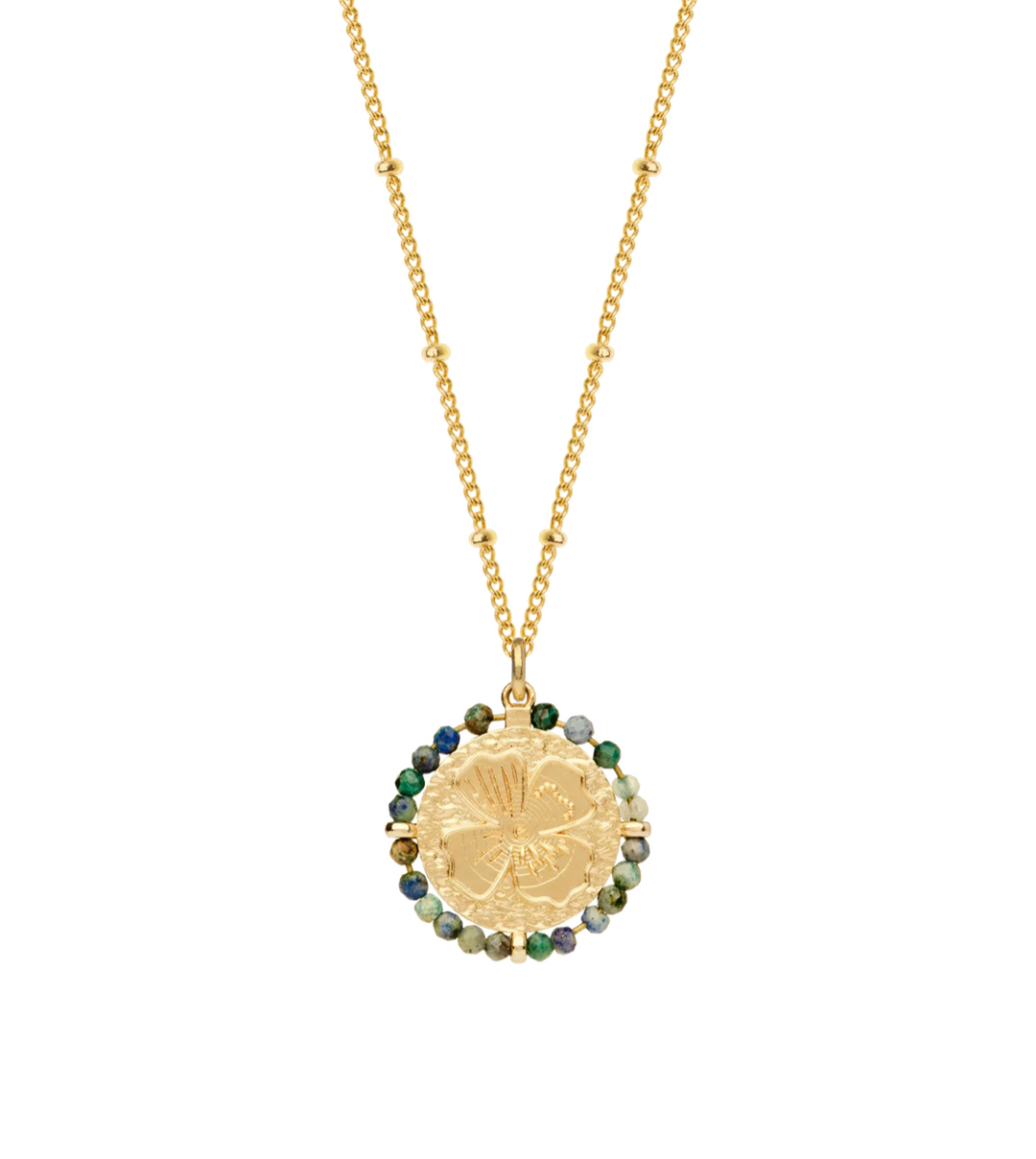 Collier Plaqué Or & Perles de turquoise Pensée Saunier