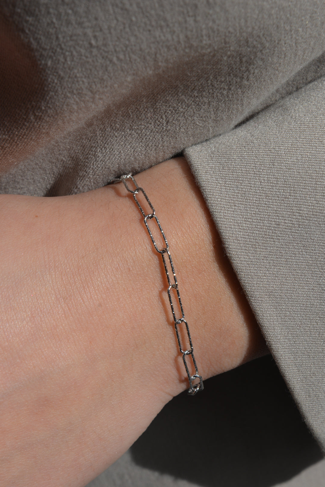 Bracelet Argent 925 petite maille trombone diamanté Zoé