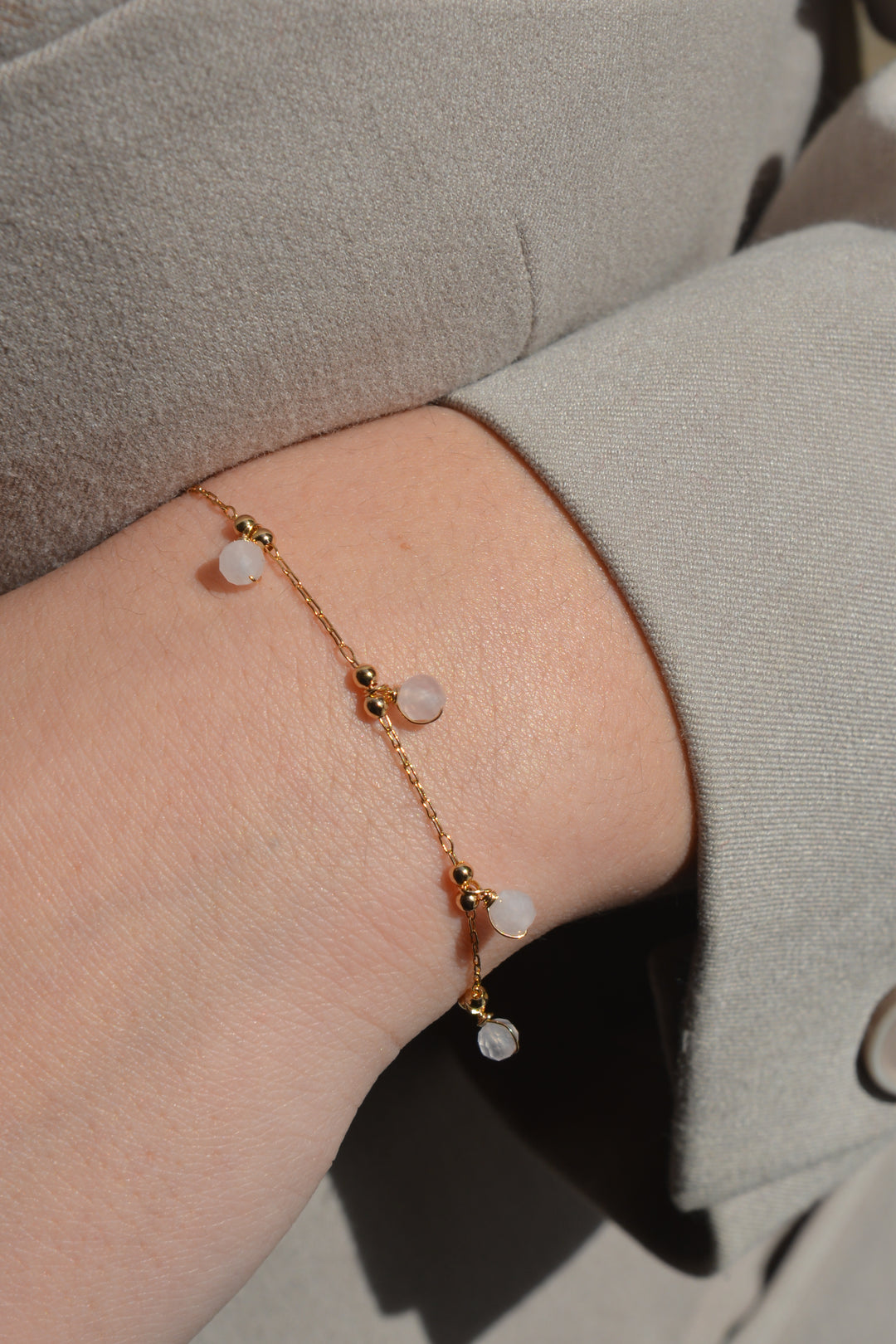 Bracelet Plaqué or & Quartz rose Chakra