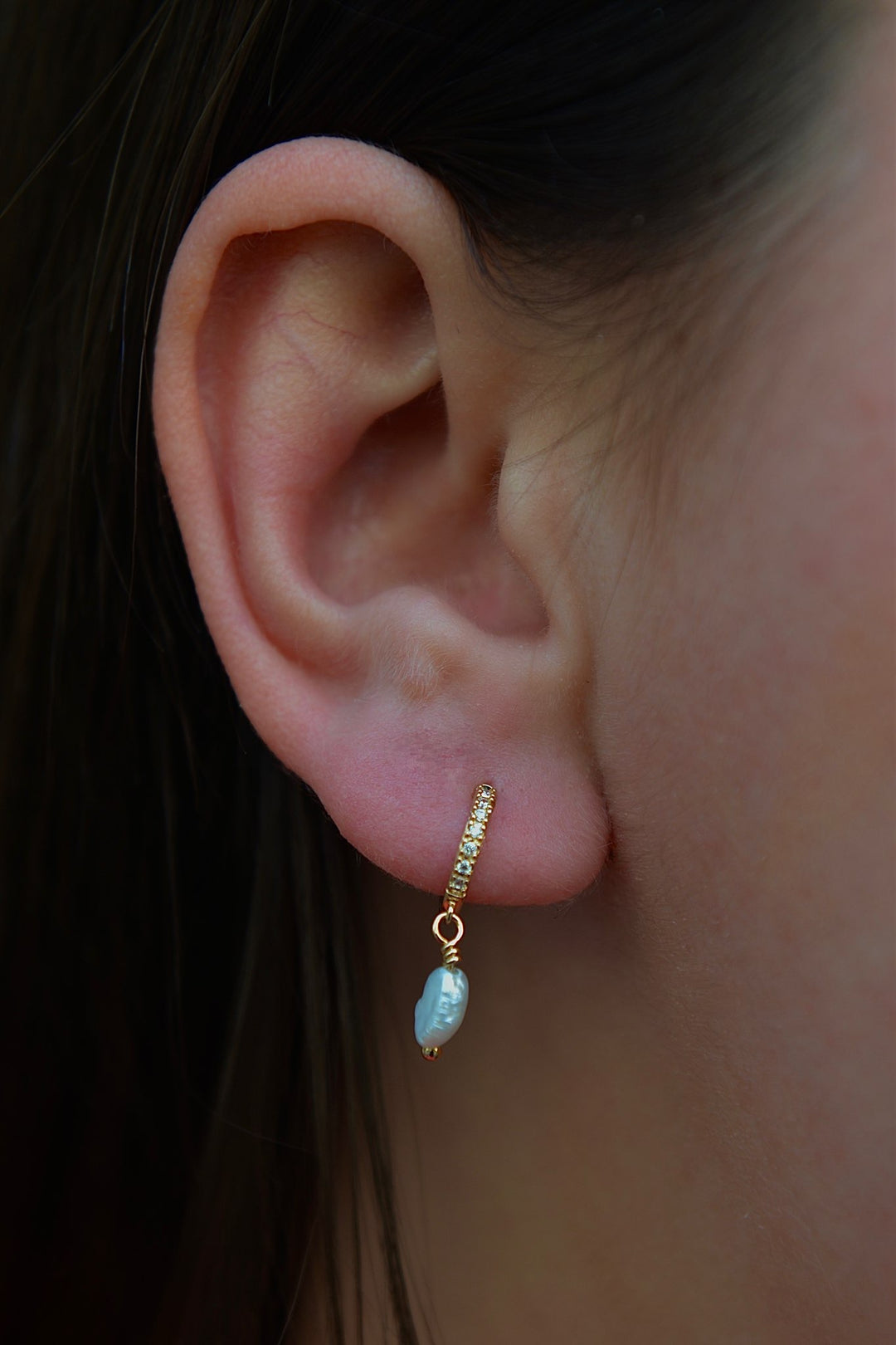 Boucles d'oreilles Plaqué or créole Oz & pampille perle Eglantine