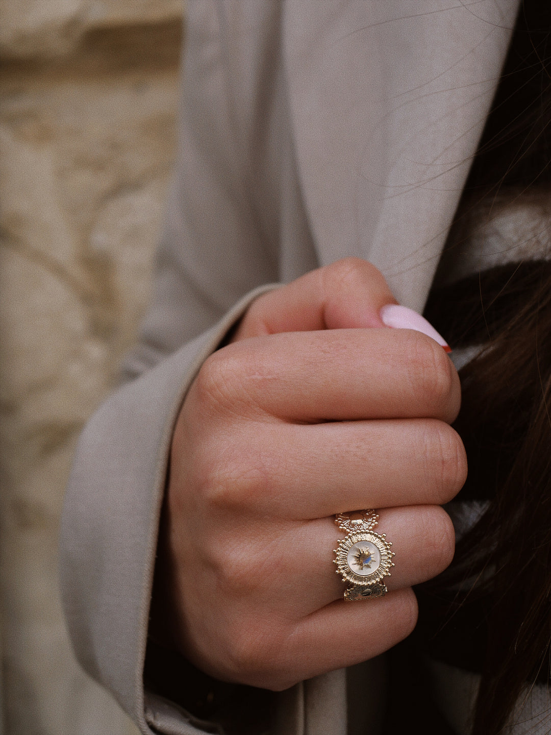 Bague Plaqué Or & Nacre Solaire