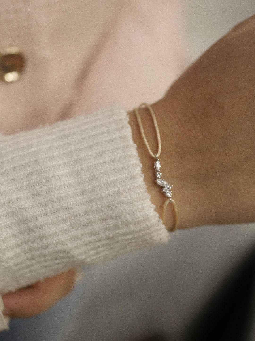 Bracelet Argent 925, Oz & Tissu beige Sparkle