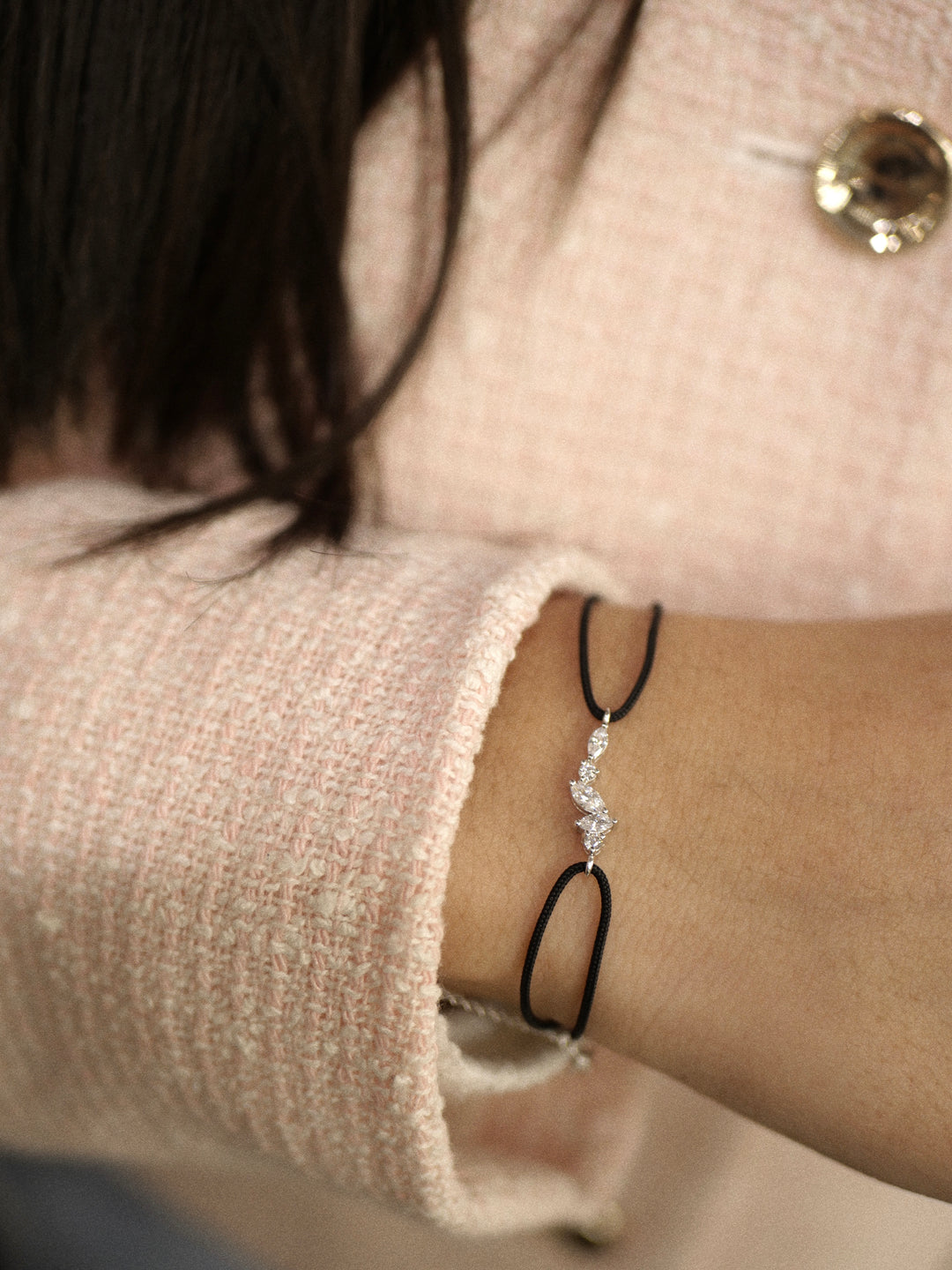 Bracelet Argent 925, Oz & Tissu noir Sparkle
