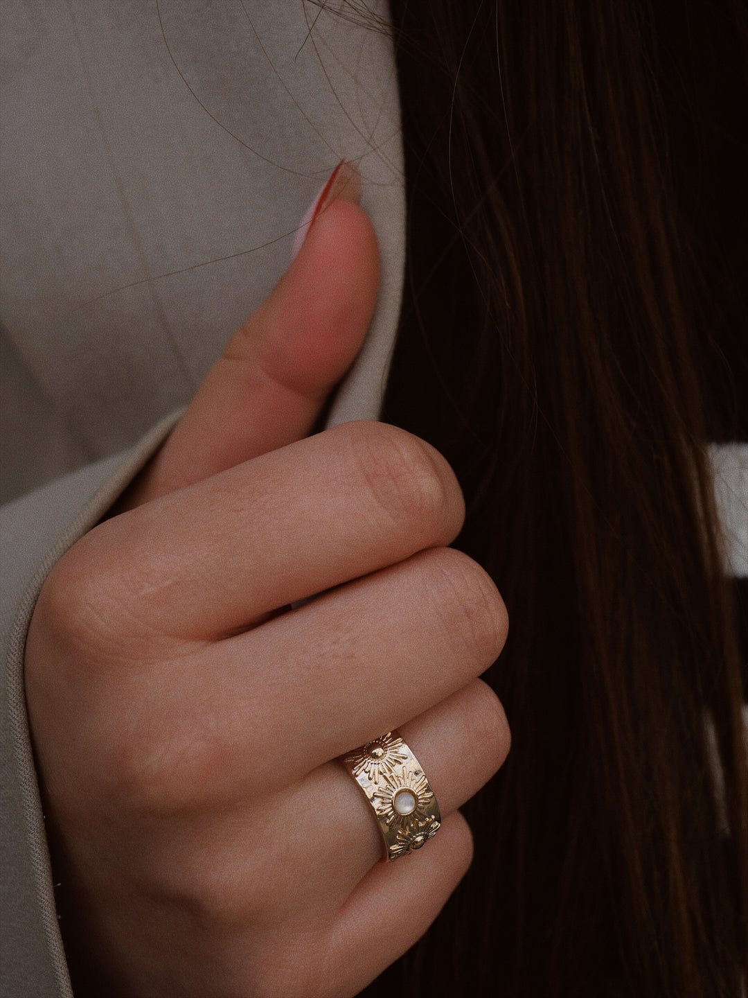 Bague Plaqué or & nacre Solstice