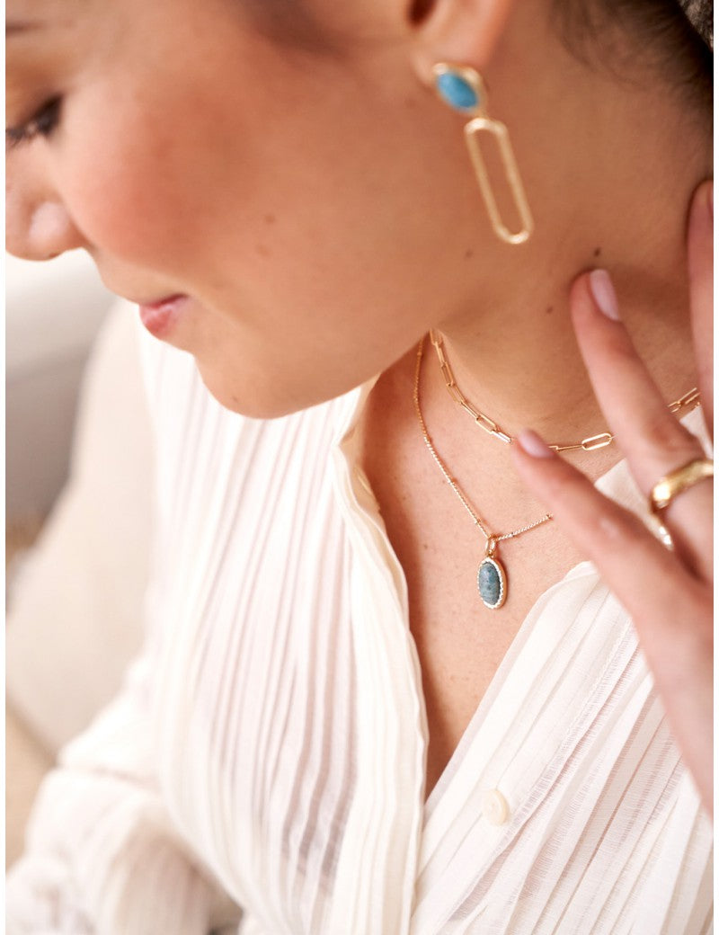 Collier Plaqué Or & Apatite Aussière Saunier