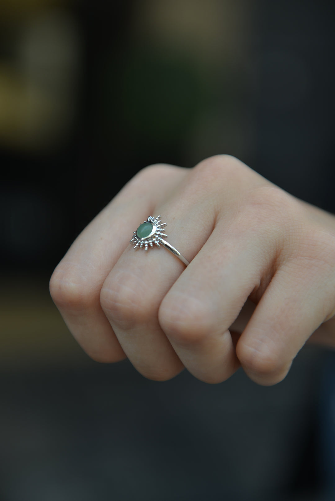 Bague Argent 925 motif soleil & Aventurine Dellia