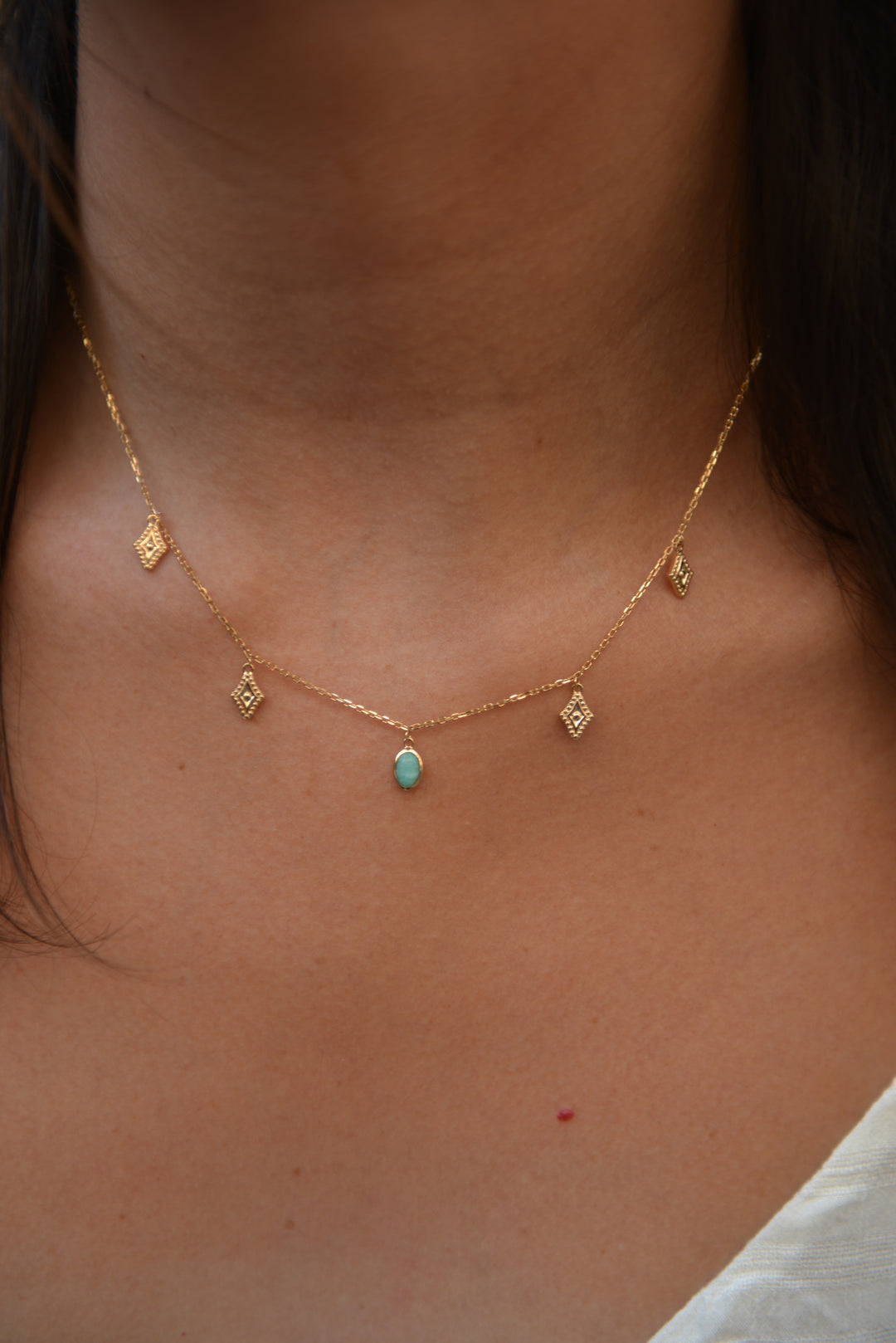 Collier Plaqué Or pampille & Amazonite Athéna