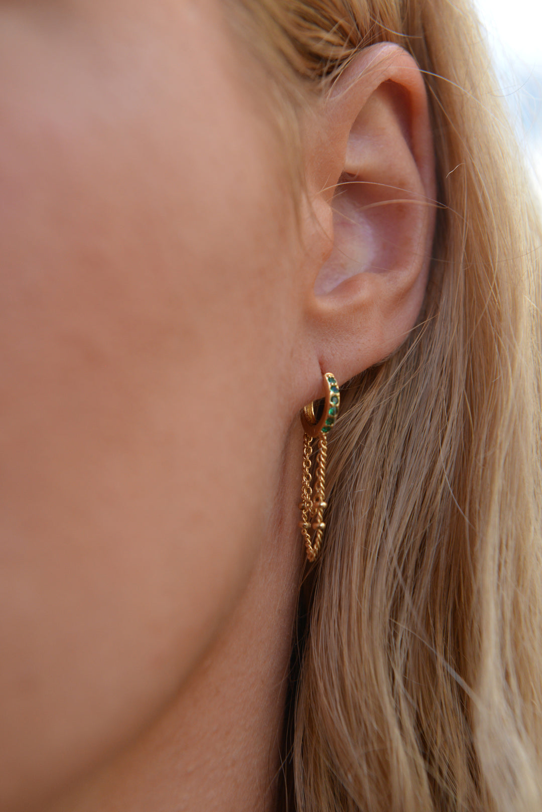 Mono boucle d'oreille Plaqué Or & OZ vert chaîne Rapha