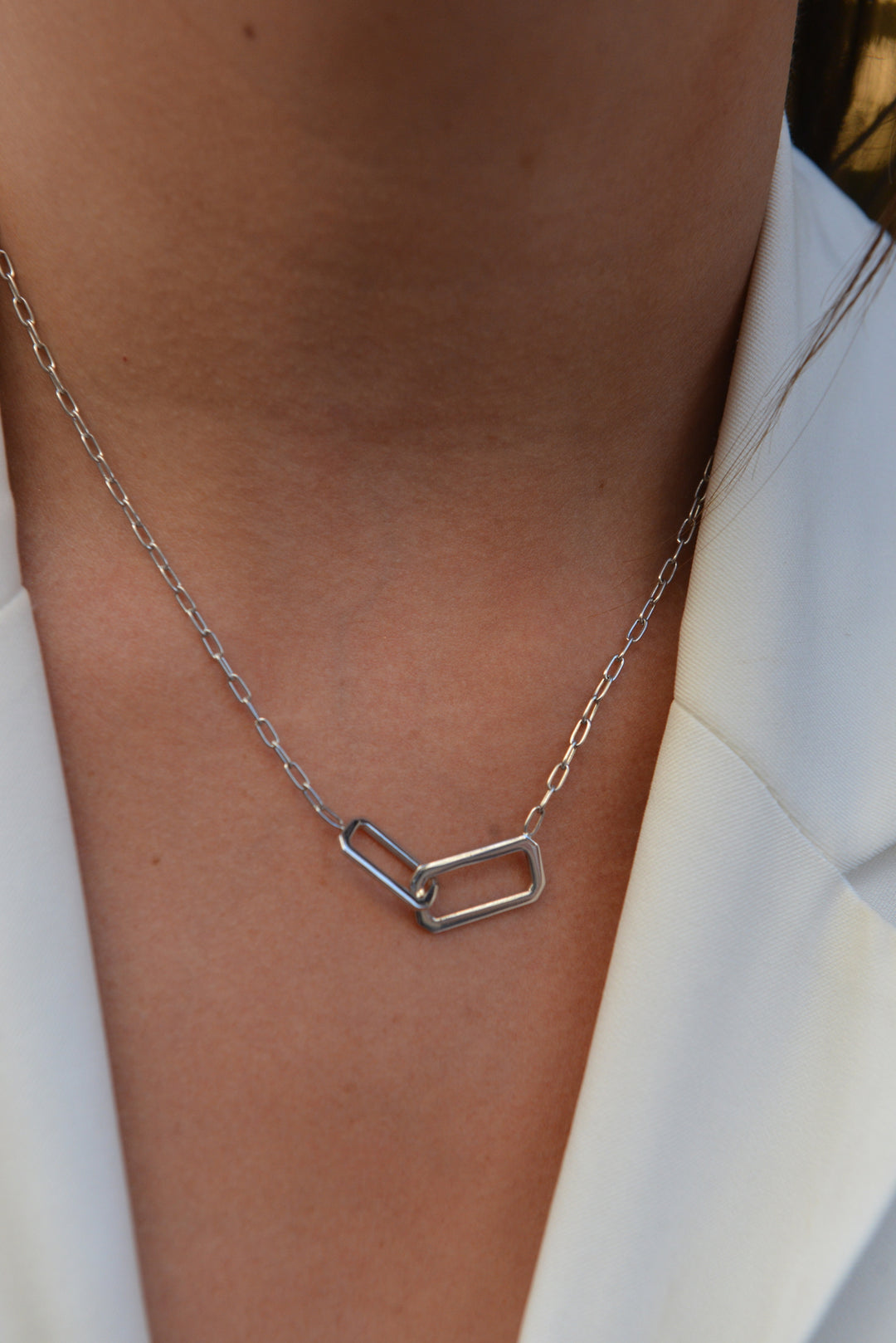 Collier Argent 925 maille rectangle entrelacée Isak