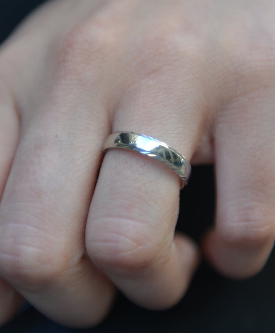 Bague Argent 925 alliance mixte & bords striés Simon