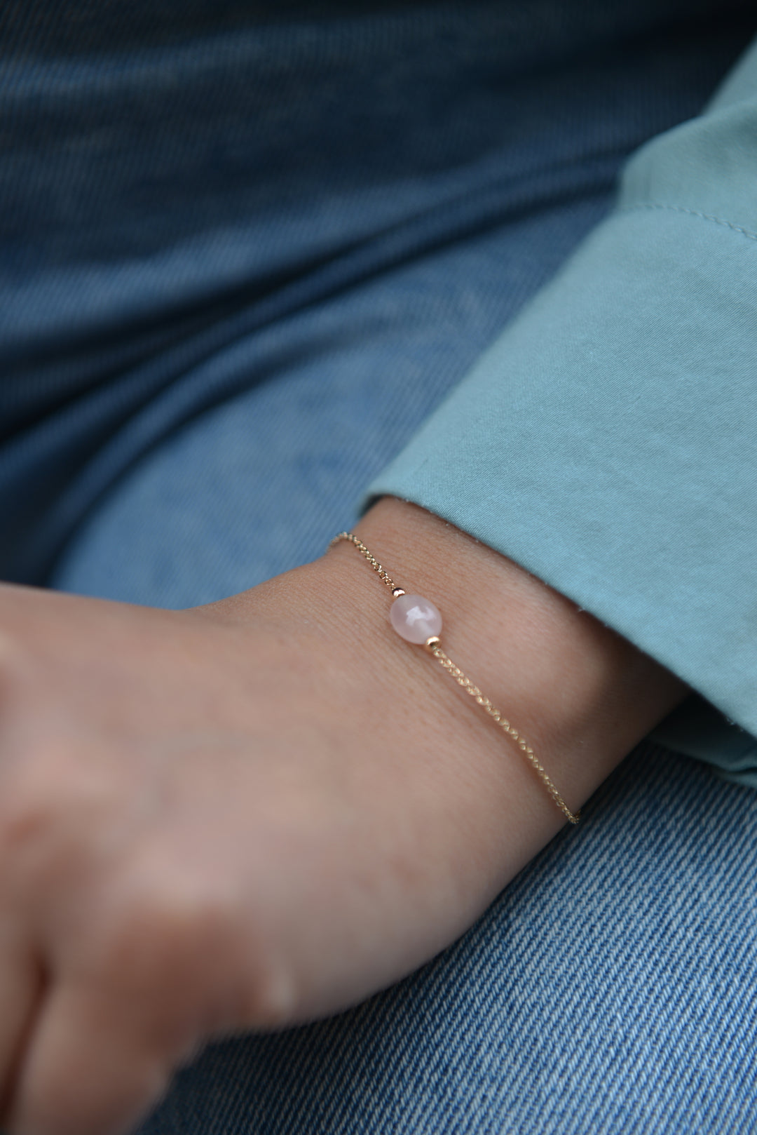 Bracelet Plaqué Or & Quartz Rose Galet