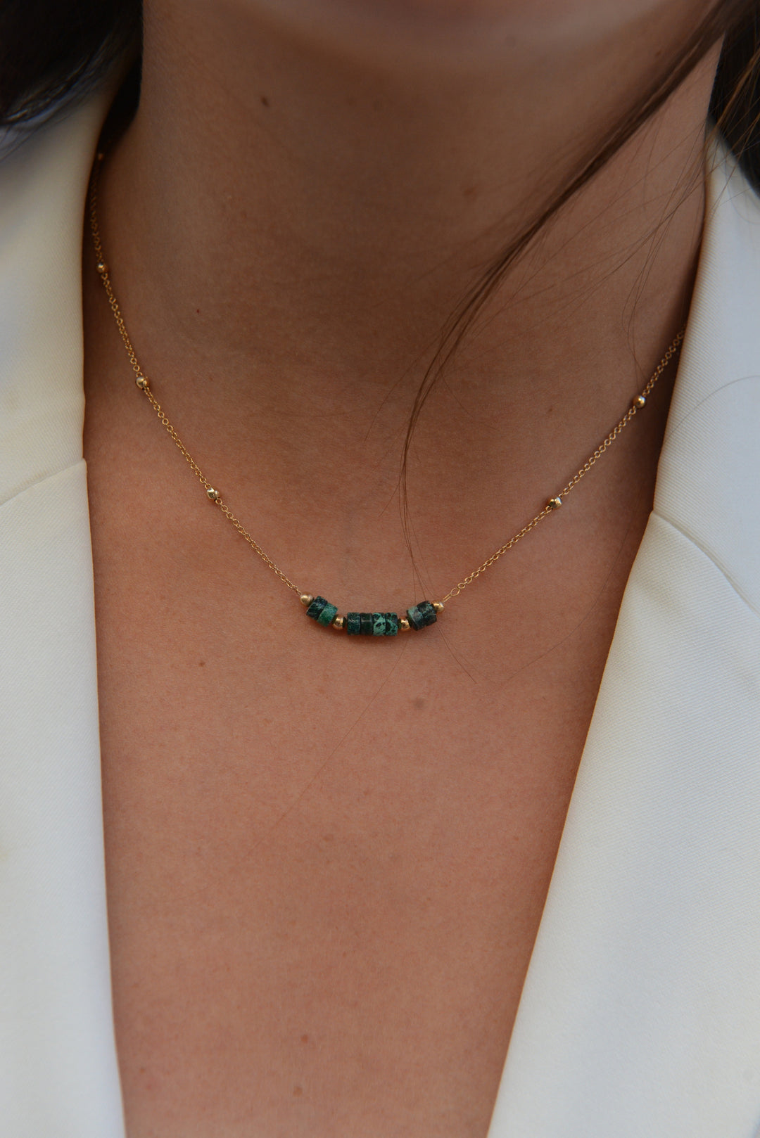 Collier Plaqué Or & Jaspe Verte Osiris
