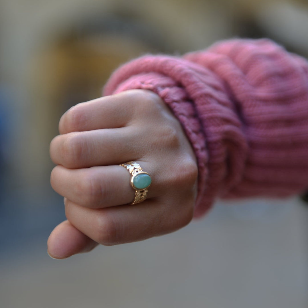Bague Plaqué Or Laurier & Aventurine Aja