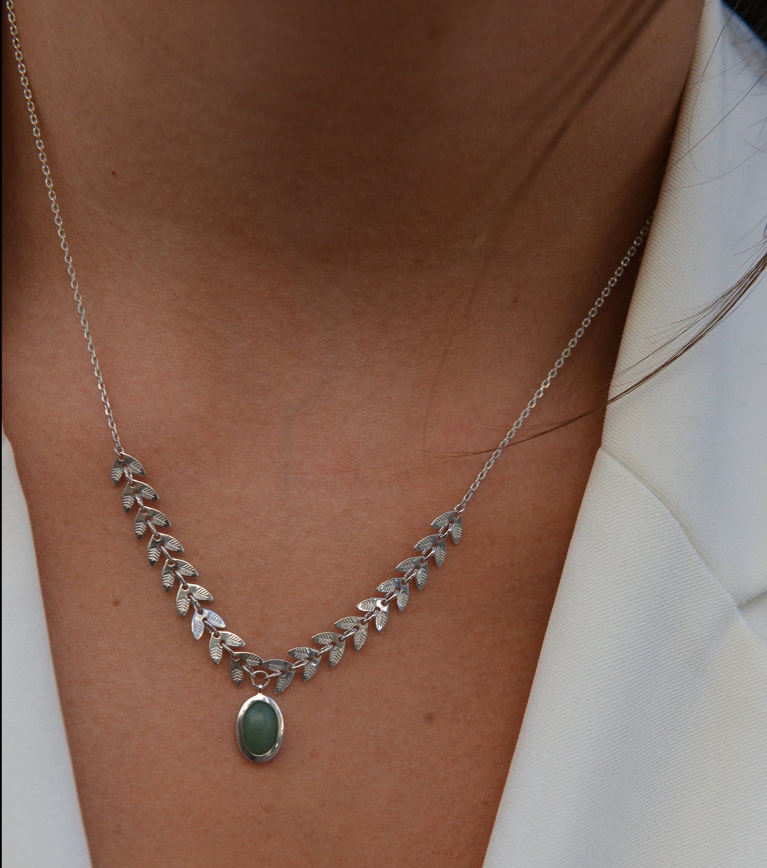 Collier Argent 925 laurier & Aventurine Laurela