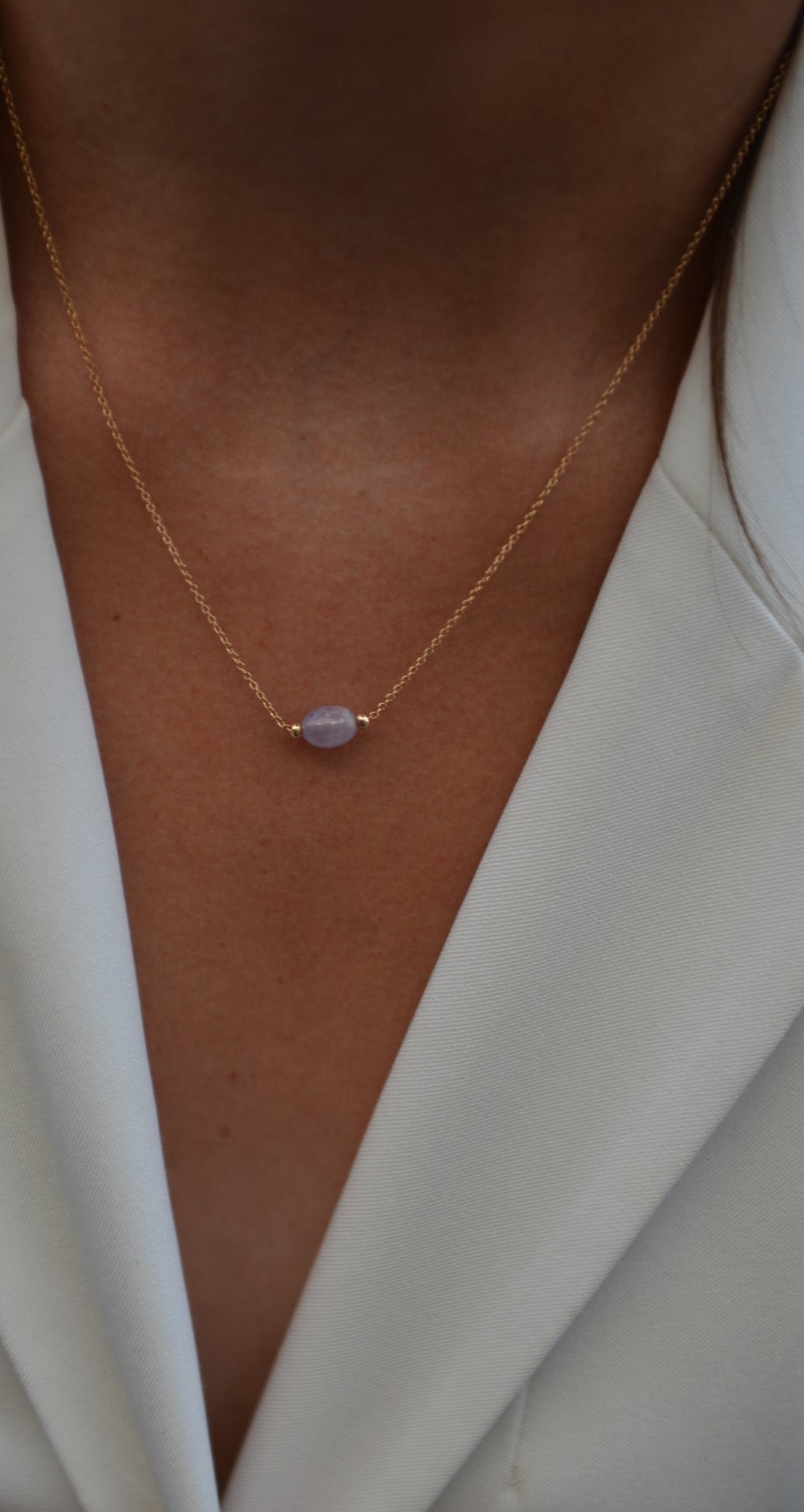 Collier Plaqué Or & Amethyste Galet