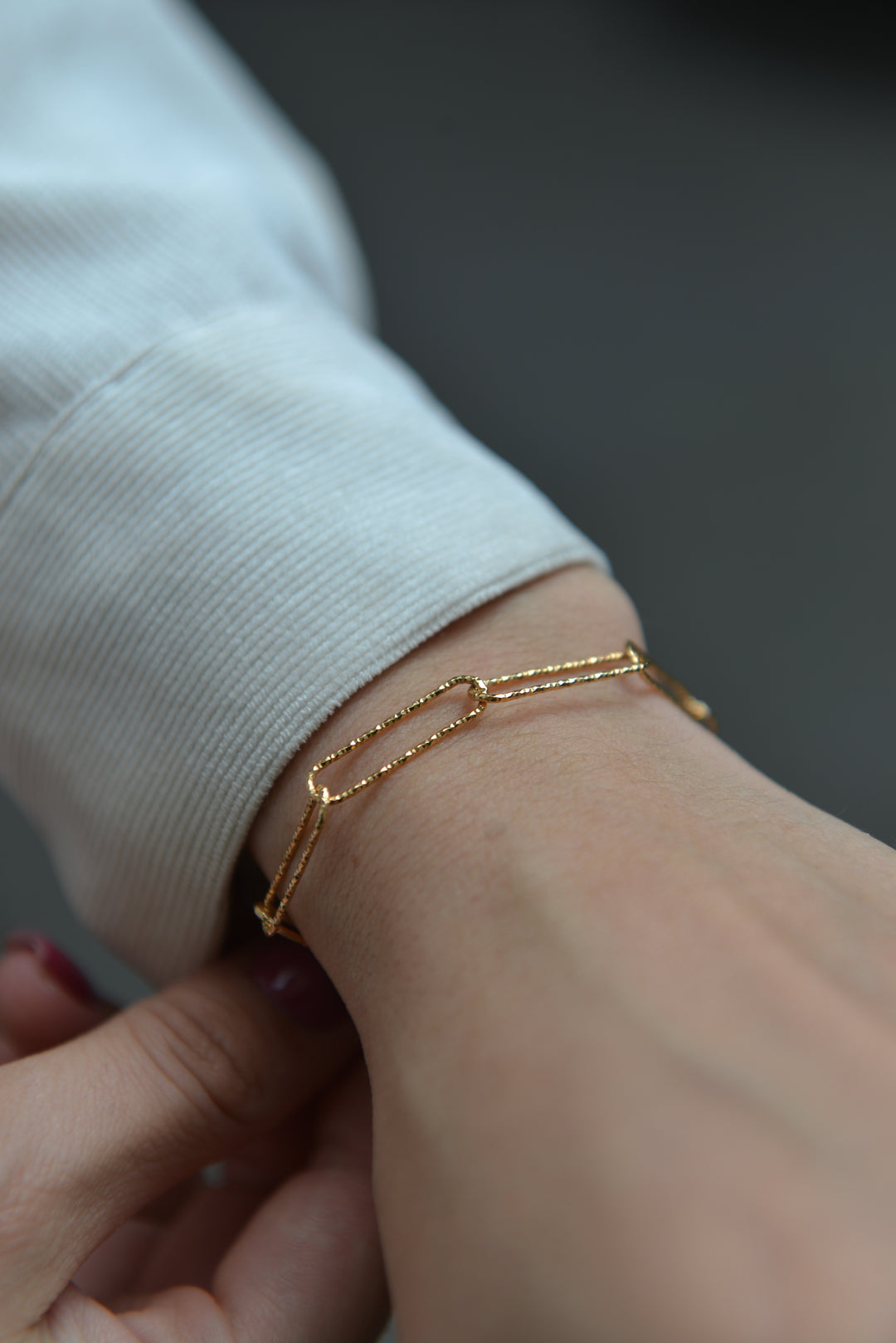 Bracelet Plaqué Or maille trombone diamanté Zoé