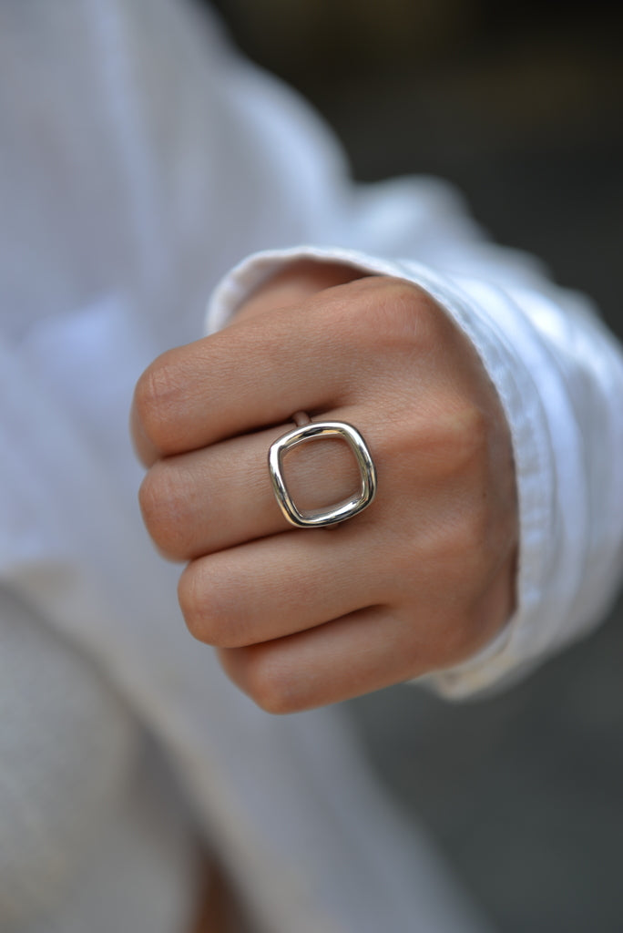 Bague Argent 925 motif carré Agathe