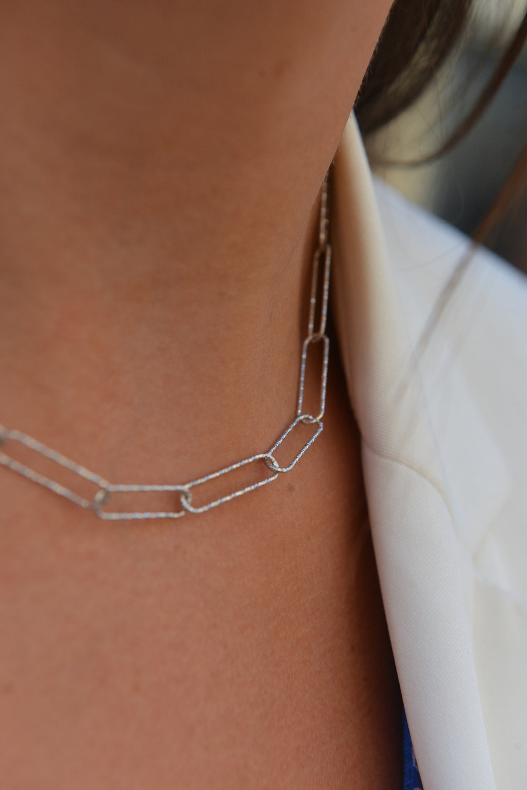 Collier Argent 925 maille trombone Zoé effet martelé