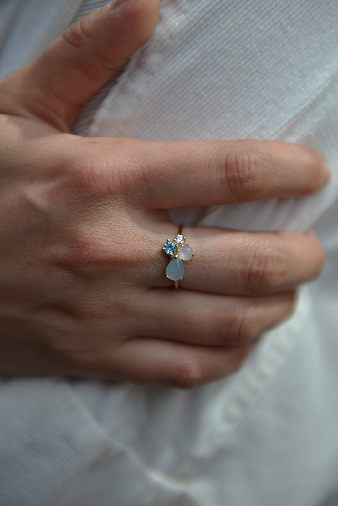 Bague Plaqué Or & OZ & Agate bleue Gaïa