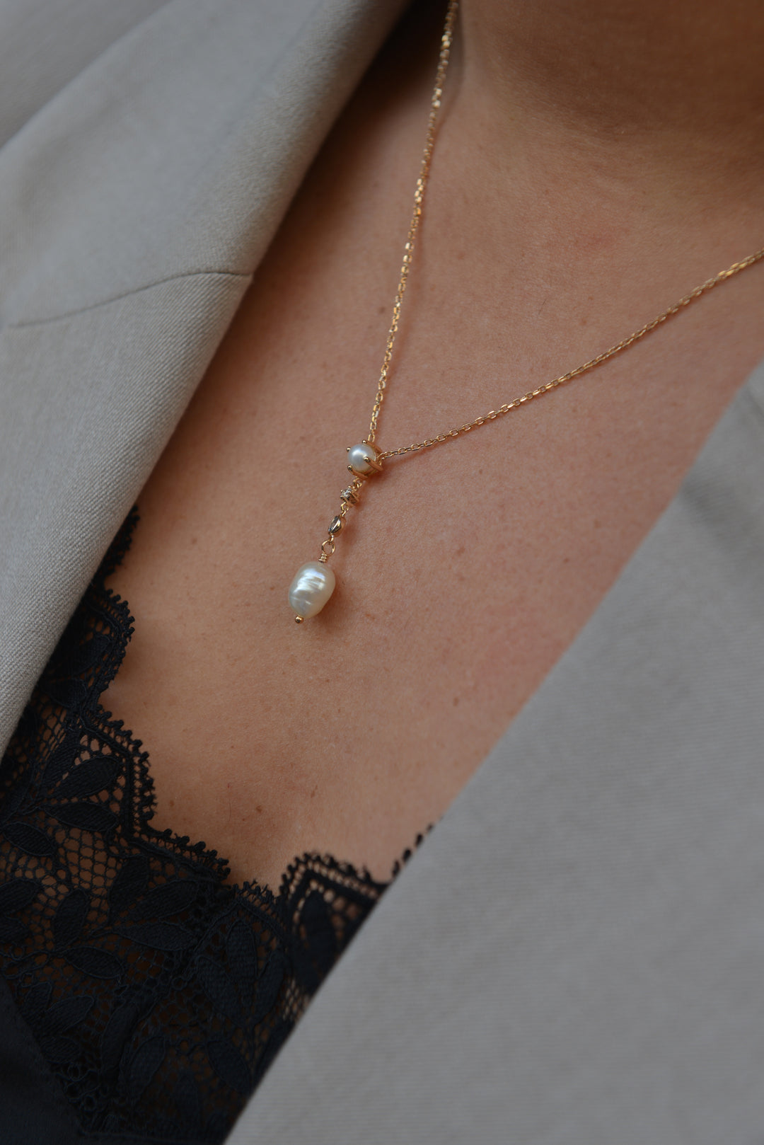 Collier Plaqué or cravate Oz & perle Mistica