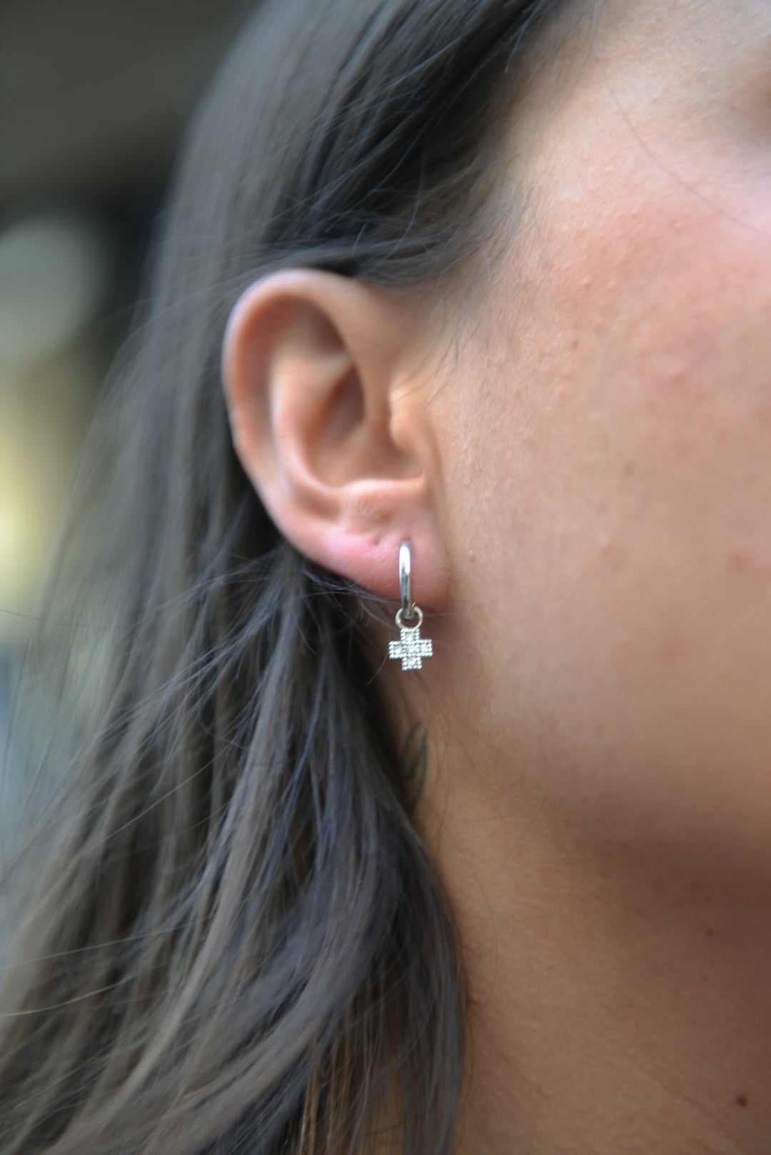 Boucles d'oreilles Argent 925 créole pampille motif croix Emi