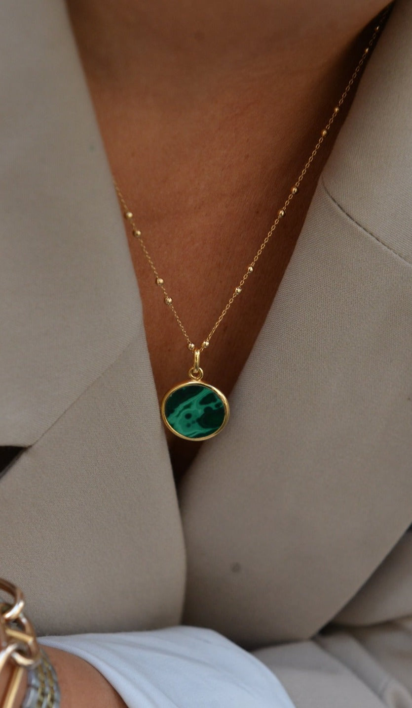 Collier Plaqué Or & Malachite Nomad