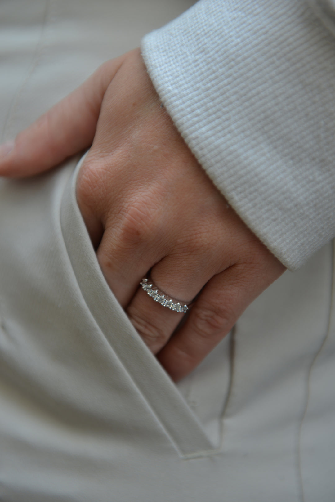 Bague Argent 925 demi alliance sertie griffe & OZ Sierra