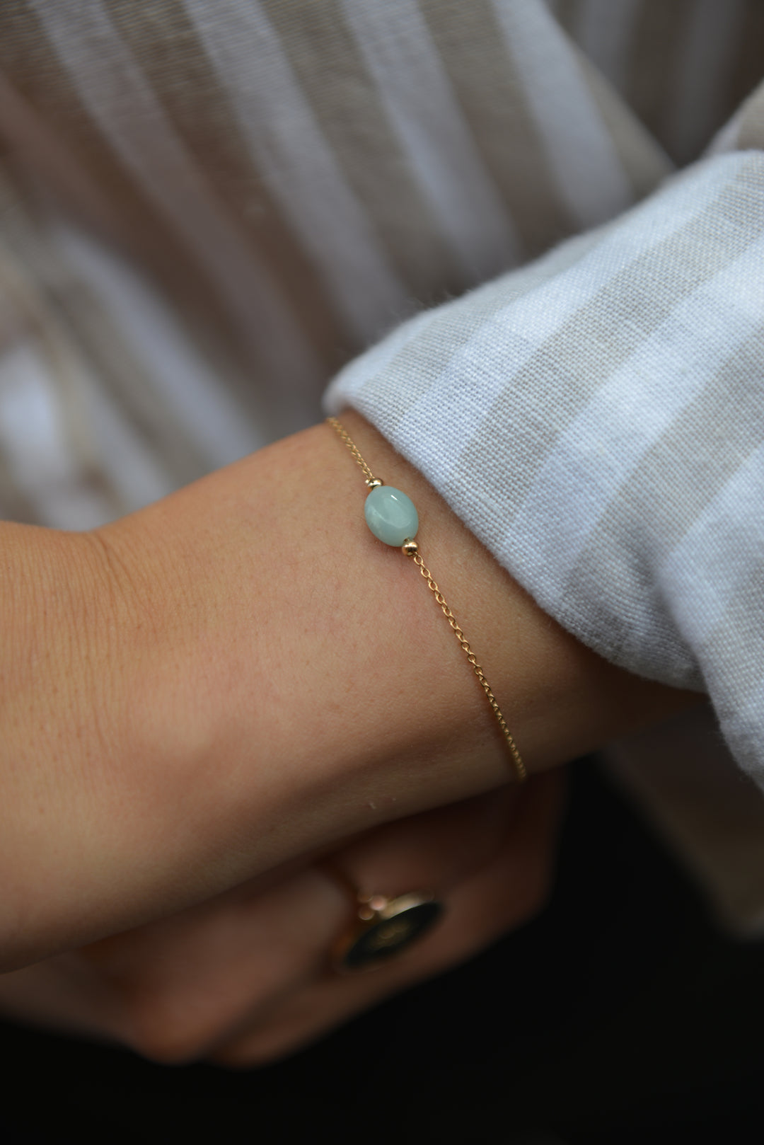 Bracelet Plaqué Or & Amazonite Galet