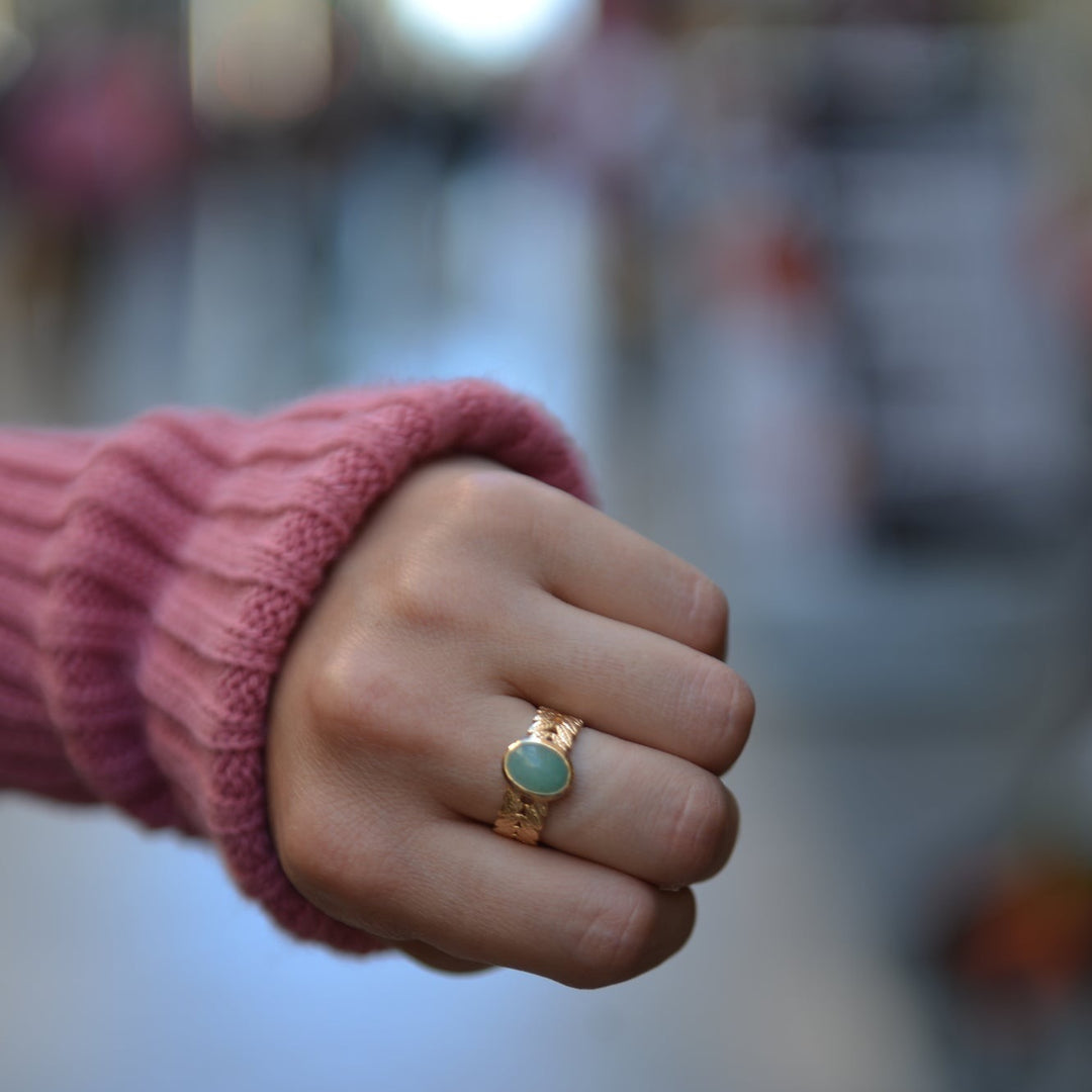 Bague Plaqué Or Laurier & Aventurine Aja