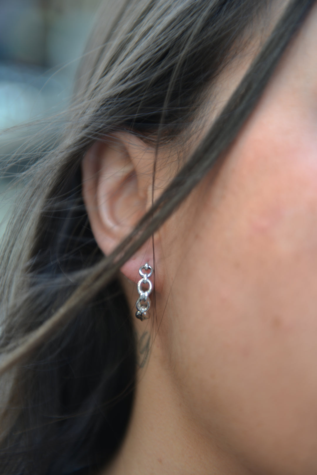 Boucles d'oreilles Argent 925 rigides motif chaine Kaan