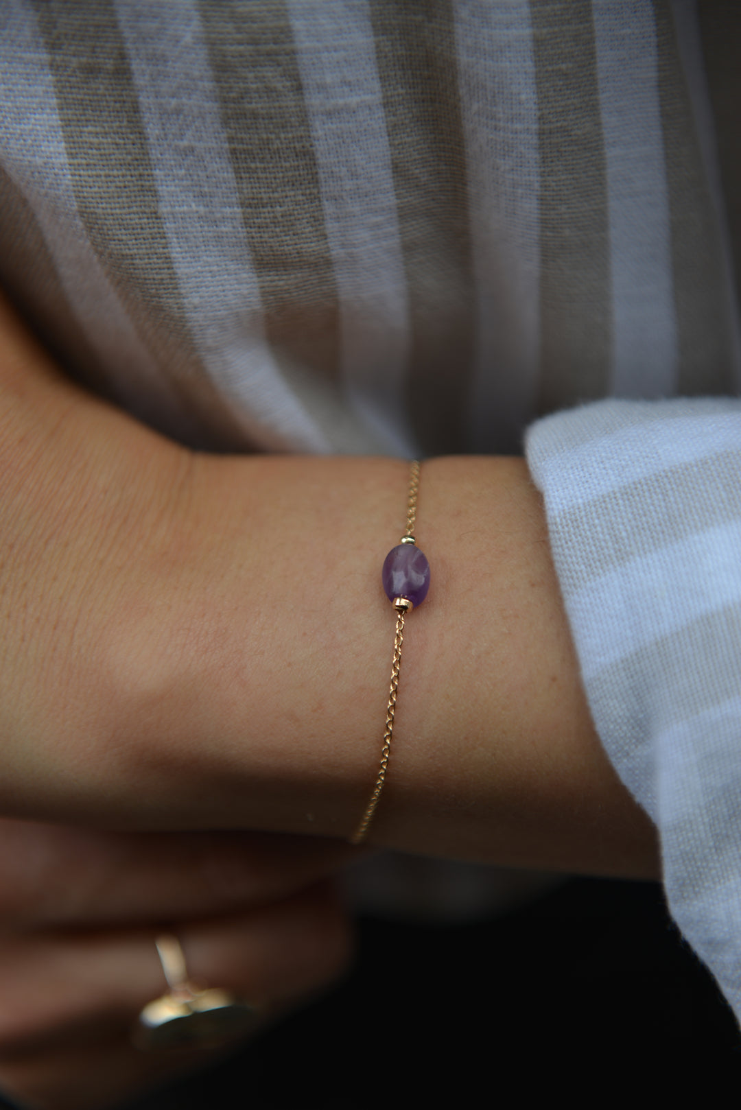 Bracelet Plaqué Or & Améthyste Galet