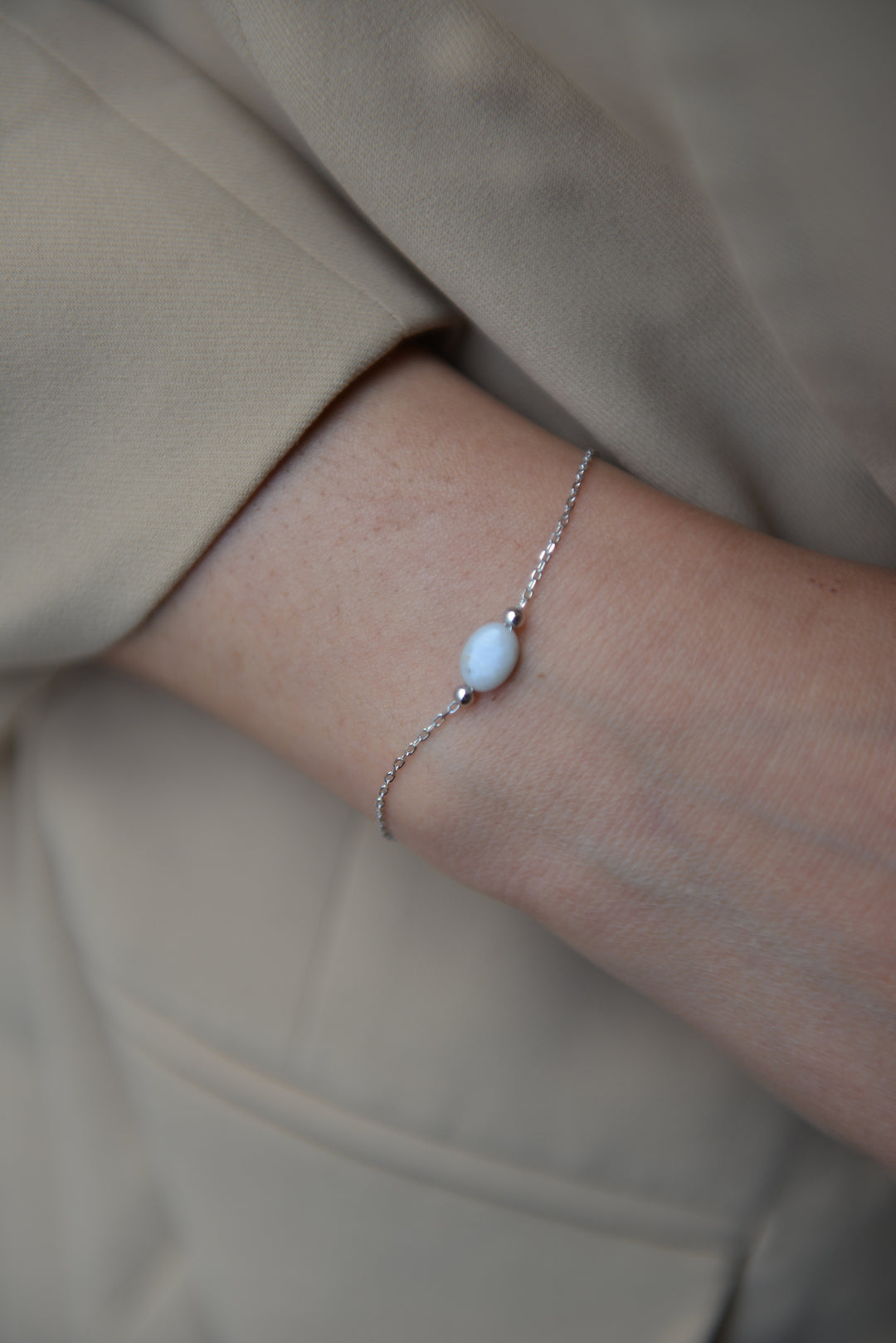 Bracelet Argent 925 & Pierre de lune Galet