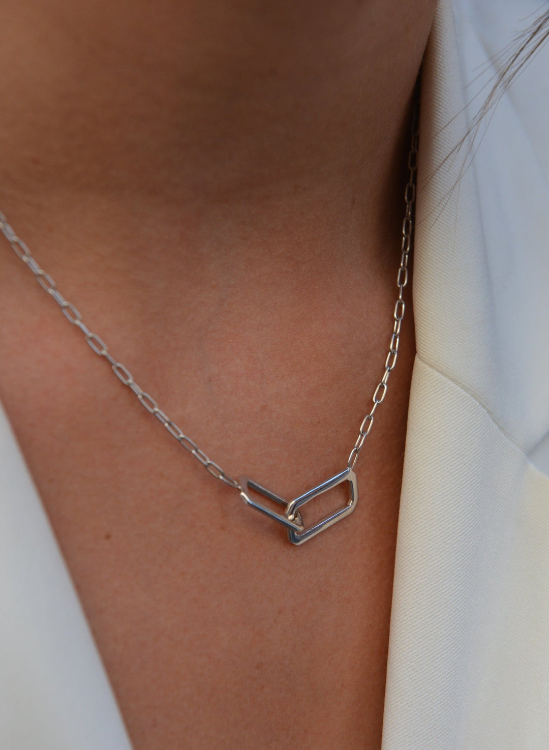 Collier Argent 925 maille rectangle entrelacée Isak