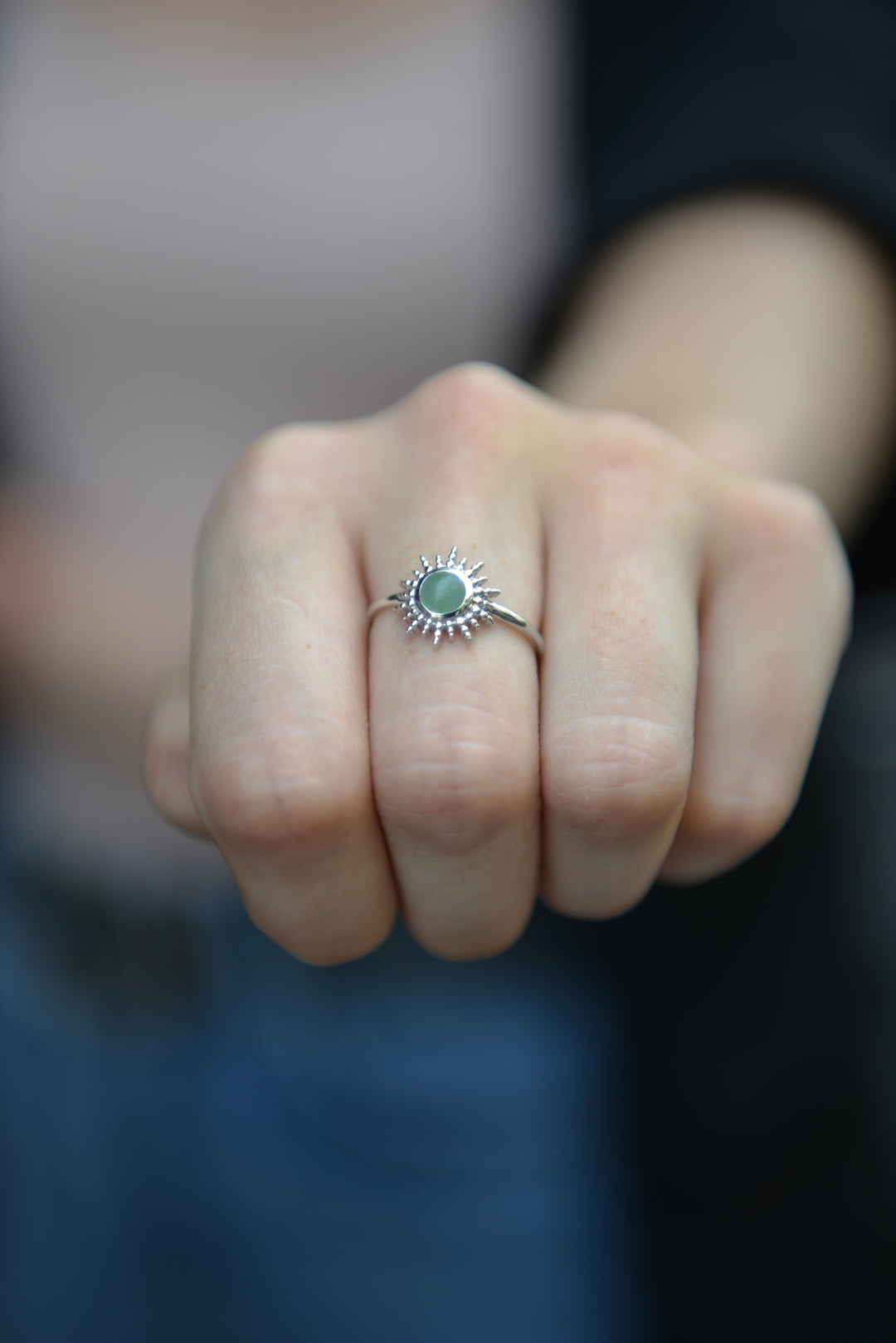 Bague Argent 925 motif soleil & Aventurine Dellia